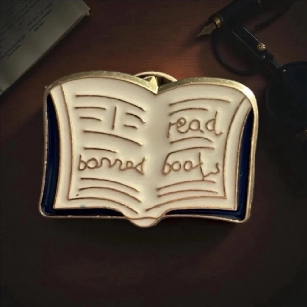 Open Book Enamel Banned Book Pin Teacher Library School Holiday Gift